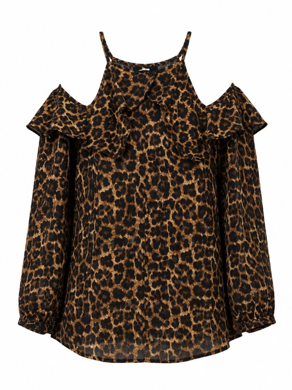 MICHAEL Michael Kors Women XL Leopard Print Cold Shoulder Ruffle Long Sleeve Top